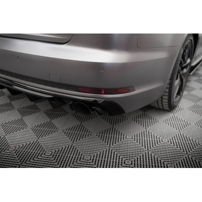 Maxton Design vložka zadního nárazníku pro Audi A4 B9, černý lesklý plast ABS, S-Line Sedan / S-Line Avant, verze s jednoduchou koncovkou na obou stranách