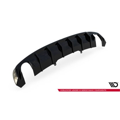 Maxton Design vložka zadního nárazníku pro Audi A4 B9, černý lesklý plast ABS, S-Line Sedan / S-Line Avant, verze s jednoduchou koncovkou na obou stranách