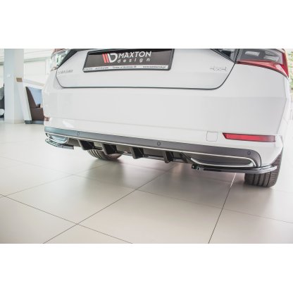 Maxton Design vložka zadního nárazníku pro Škoda Superb Mk3 FL Facelift, černý lesklý plast ABS pro Sportline / L&K verzi