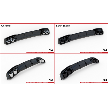 Maxton Design vložka zadního nárazníku s černými imitacemi koncovek výfuku pro Audi A3 8Y, černý lesklý plast ABS, Sedan S-Line