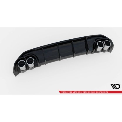 Maxton Design vložka zadního nárazníku s chromovými imitacemi koncovek výfuku pro Audi A3 8Y, černý lesklý plast ABS, S-Line Sedan