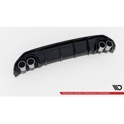 Maxton Design vložka zadního nárazníku s chromovými imitacemi koncovek výfuku pro Audi A3 8Y, černý lesklý plast ABS, S-Line Sedan