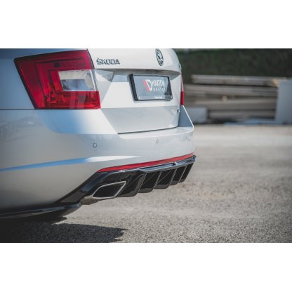 Maxton Design vložka zadního nárazníku ver.2 pro Škoda Octavia RS Mk3, černý lesklý plast ABS, pro dieselové motory