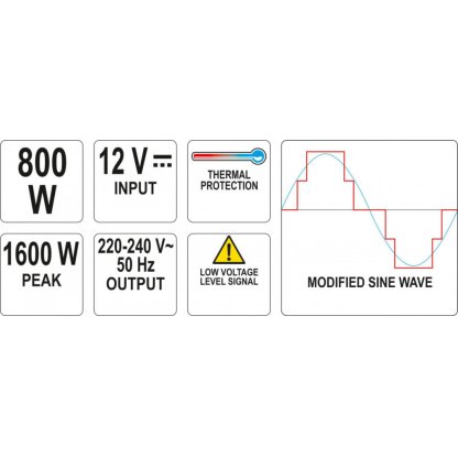 Měnič napětí 12/230V 800W - YT-81491