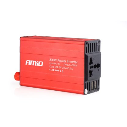 Měnič napětí AMiO 12V/230V, 300W/600W 2xUSB, 02470