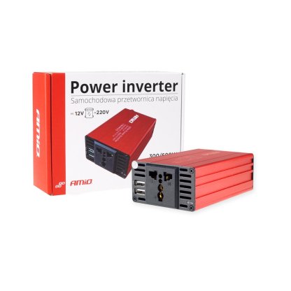 Měnič napětí AMiO 12V/230V, 300W/600W 2xUSB, 02470