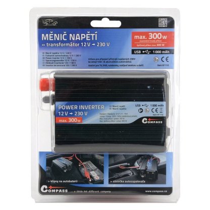 Měnič napětí z 12V na 230V, 300W + USB, 07112
