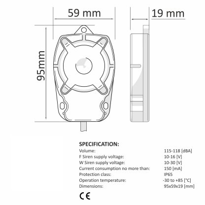 Miniaturní piezo siréna TYTAN 12V
