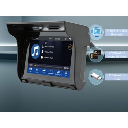 Monitor 5" na motocykl s Apple CarPlay, Android auto, Bluetooth, mini USB, micro SD