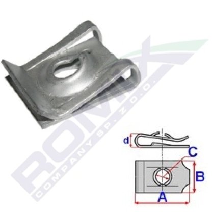 Montážní plíšek A: 19,9, B: 16, C: 5,,2 d: 5,9 mm (balení 10ks)