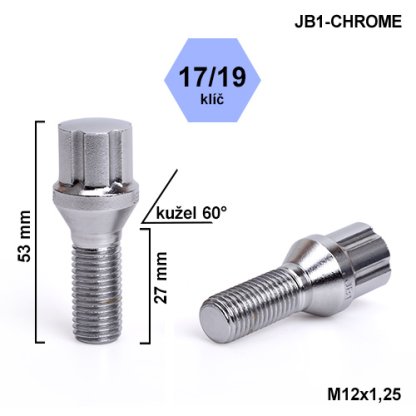 Montážní sada JB1-CHROME kolový šroub 20ks M12x1,25x27mm kužel, hlava 6SPLINE klíč 17/19