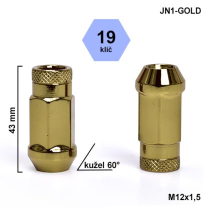 Montážní sada JN1-GOLD kolová matice 20ks M12x1,5 kužel, klíč 19, výška 43mm