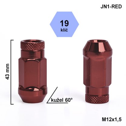 Montážní sada JN1-RED kolová matice 20ks M12x1,5 kužel, klíč 19, výška 43mm