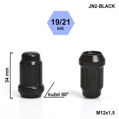 Montážní sada JN2-BLACK kolová matice 20ks M12x1,5 kužel, hlava 6SPLINE klíč 19/21
