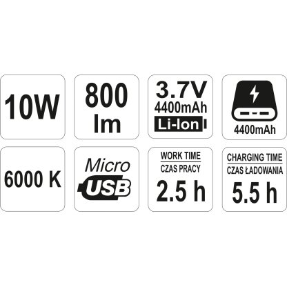Nabíjecí COB LED 10W svítilna a powerbanka, YATO