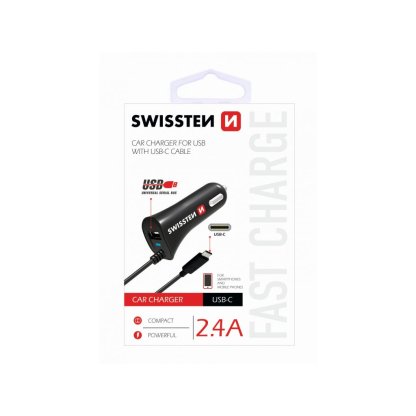 Nabíječka mobilu USB-C SWISSTEN s 1x USB výstupem 2,4 A, 12/24V, 45186