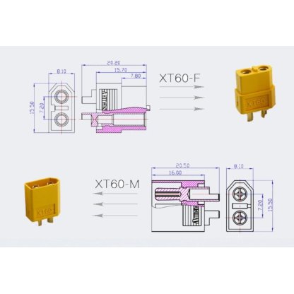 Napájecí konektor XT60 samice+samec, 2-pólový
