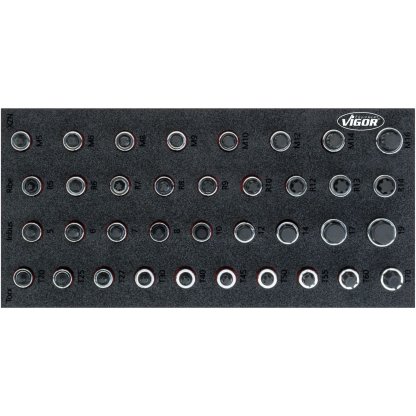 Nástrčné hlavice s bity v pěnové výplni, 1/2", 36 ks, VIGOR - V5099