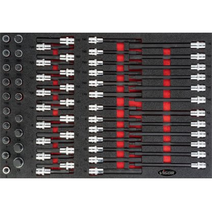 Nástrčné hlavice v pěnové výplni, Imbus, Torx, 1/2", 62 ks, VIGOR - V4727