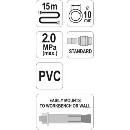 Navíjecí buben s hadicí na stlačený vzduch PVC 15m, průměr 10mm - YT-24240