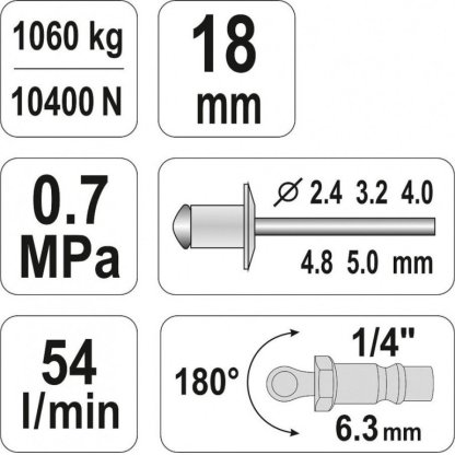 Nýtovačka pneumatická (2,4- 5mm) - YT-36171