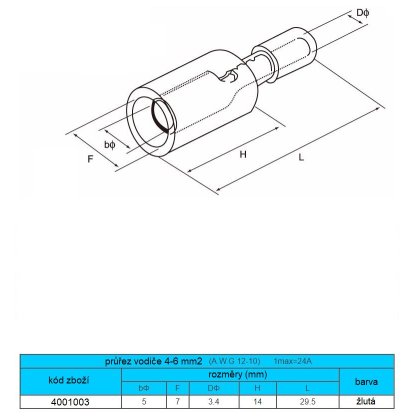 Objímka kruhová 5,0 mm žlutá, 100 ks