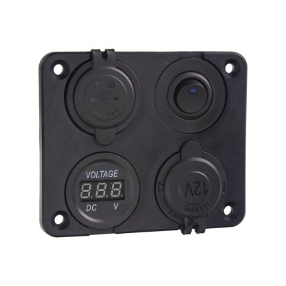 Panel s 1x spínačem, CL, voltmetr + 2x USB zásuvka, 12/24V