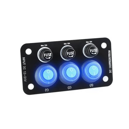 Panel s 3x spínači + 3x pojistky, 12/24V