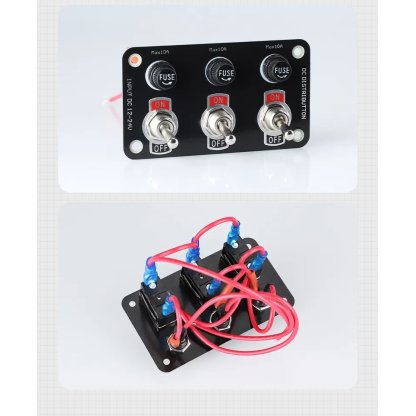 Panel s 3x spínači + 3x pojistky, 12/24V
