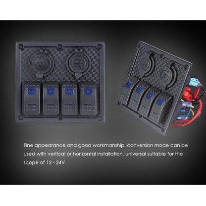 Panel s 4x spínači Rocker, CL + USB zásuvka, 12/24V