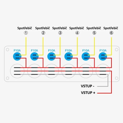 Panel s 6x spínači + 6x pojistky, 12/24V