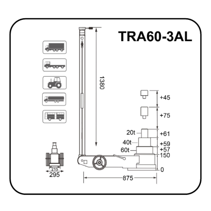 Pneumatický pojízdný zvedák, 60t/40t/20t - TRA60-3AL
