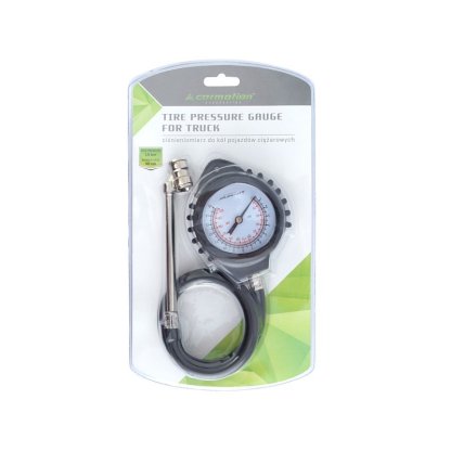 Pneuměřič 15 BAR, gumová hadice 15cm pro nákladní vozidla, otáčecí manometr, 58141
