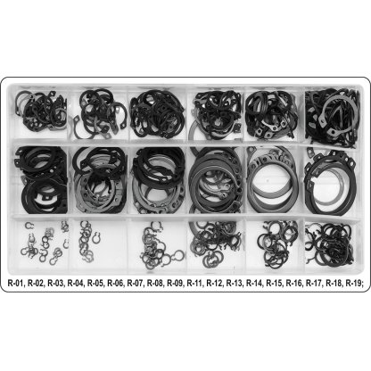 Pojistné kroužky sada 300ks, R1-R19, pr. 3 -32mm, YATO 06880