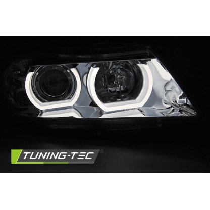 Přední světla 3D LED angel eyes BMW E90/E91 05-08 chromová