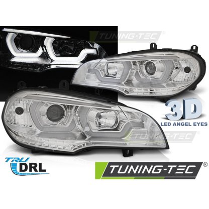 Přední světla 3D LED angel eyes DRL BMW X5 E70 07-13 chromová