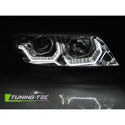 Přední světla 3D LED angel eyes, LED blinkr BMW E90/E91 05-08 chromová