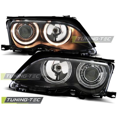 Přední světla angel eyes BMW E46 limo touring černé 01-05