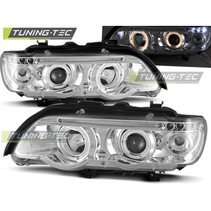 Přední světla angel eyes BMW E53 - chromové