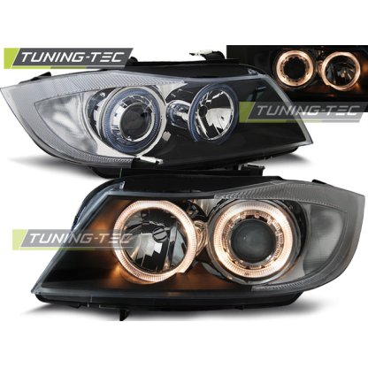 Přední světla angel eyes BMW E90 černá