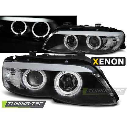 Přední světla angel eyes BMW X5 E53 03-06 xenon D2S černá