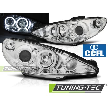 Přední světla angel eyes CCFL Peugeot 206 02- chrom
