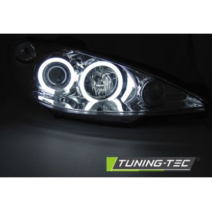 Přední světla angel eyes CCFL Peugeot 206 02- chrom
