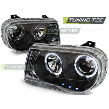Přední světla angel eyes Chrysler 300C 04-08 černé