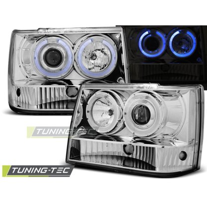 Přední světla angel eyes Chrysler Jeep Grand Cherokee 93-98 chrom