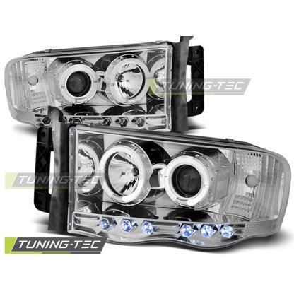 Přední světla angel eyes Dodge Ram 02-06 Chrom
