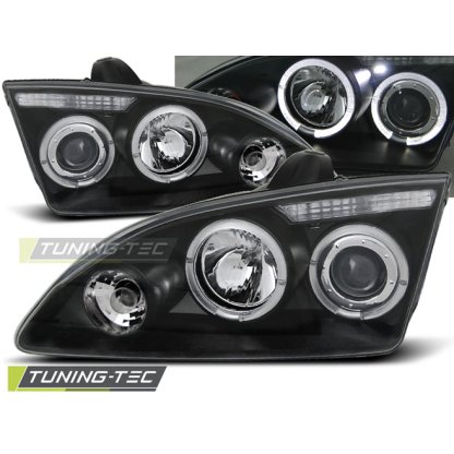 Přední světla angel eyes Ford Focus II černé 04-08