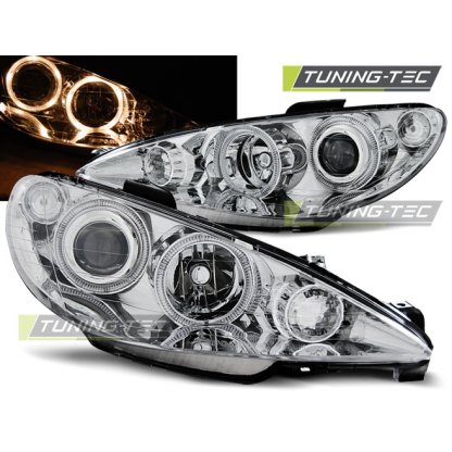 Přední světla angel eyes Peugeot 206 chromové