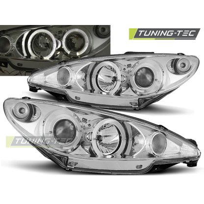 Přední světla angel eyes Peugeot 206 chromové 98-02
