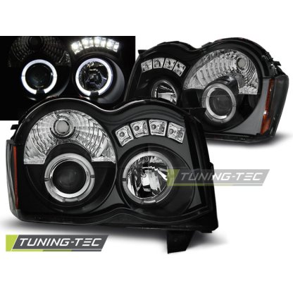 Přední světla angel eyes s LED Chrysler Jeep Grand Cherokee 08-10 černá